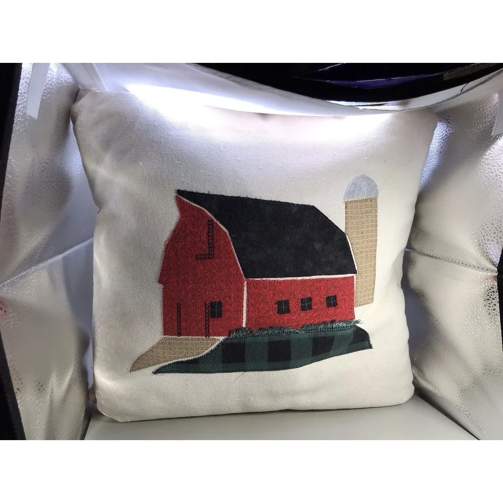 Folk Art Pillow With‎ Barn Appliqué 15 X 15